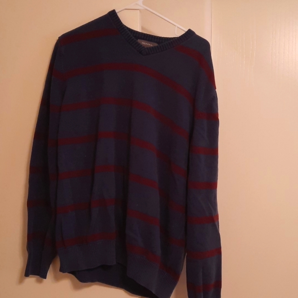 Merona Blue and Dark Red Strip V-Neck Sweater XL.